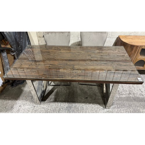 3073 - A Chennai 180cm X-frame dining table with glass *This lot is subject to VAT