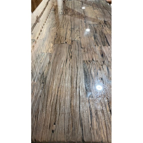 3073 - A Chennai 180cm X-frame dining table with glass *This lot is subject to VAT
