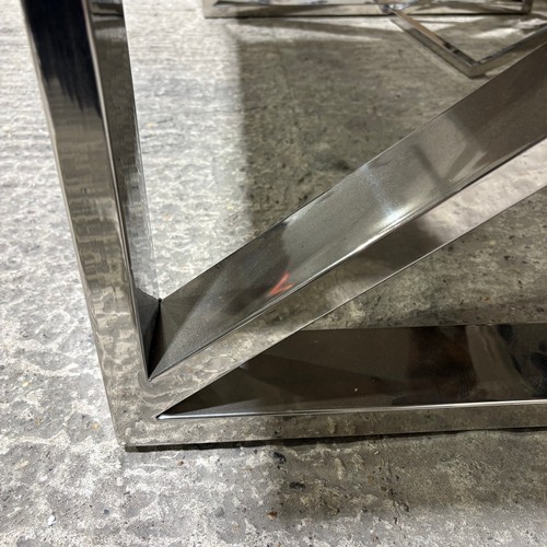 3073 - A Chennai 180cm X-frame dining table with glass *This lot is subject to VAT