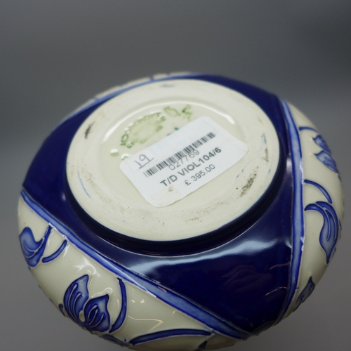 2006 - A Moorcroft blue and white vase, marked Trial 27.2.19, glazed chip to the rim, 16cm