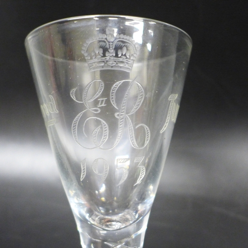 2026 - An air twist stemmed glass commemorating Queen Elizabeth II's Coronation, 1953, 18cm