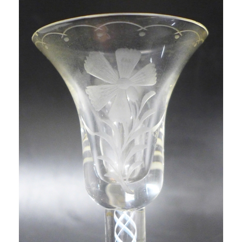 2027 - An air twist stemmed drinking glass with etched detail