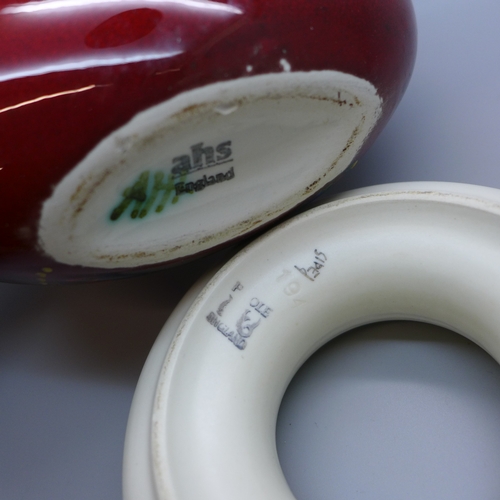 2037 - An Anita Harris Studio Pottery vase, peacock pattern tear drop shape, 22cm, and a Poole posy vase