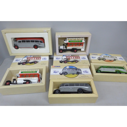 2046 - Five Corgi model buses, boxed