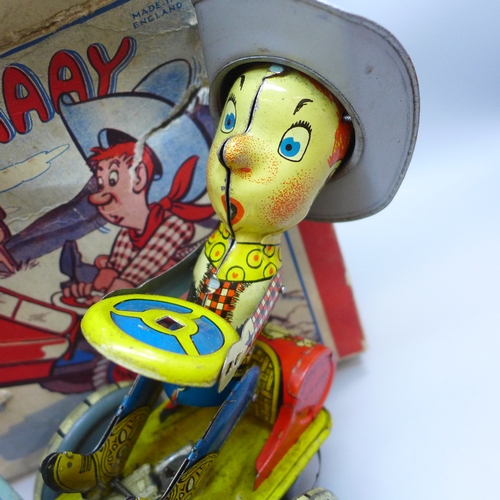 2049 - A vintage tin-plate toy, Yipee-I-Aaay, Rodeo Jo, made in England, box a/f