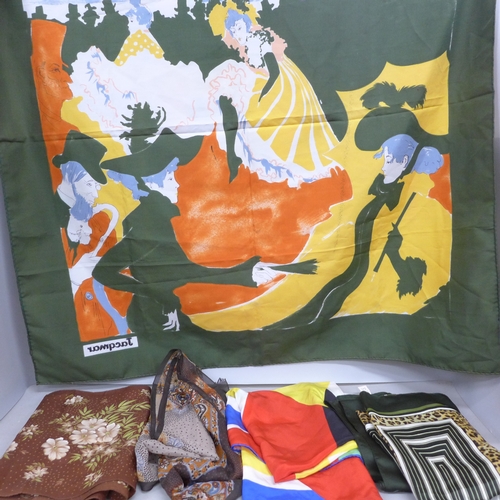 2050 - A collection of vintage scarves including Jacqmar, Oscar, Sitmar Cruises and silk examples
