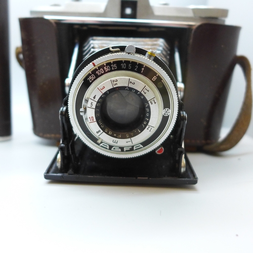 2052 - An Agfa camera, a pair of binoculars, a hip flask and a lighter  *This lot is not available for pack... 