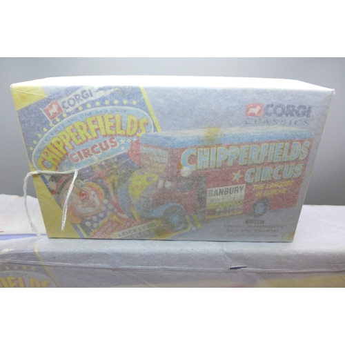 2056 - Two Corgi Classics Chipperfields Circus sets including Foden Closed Pole Truck with Caravan, as new,... 