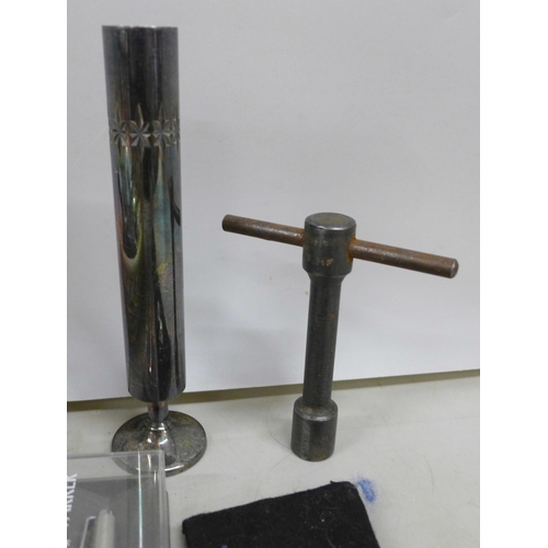 2058 - Assorted items, Parker pen, silver plate, lighters, knife, watch movements, etc.,  *This lot is not ... 