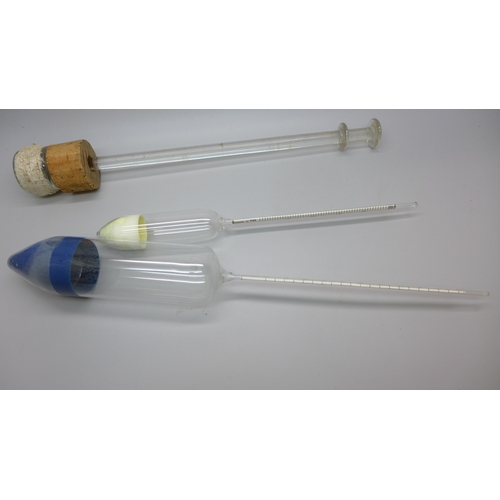 2059 - A boxed Standard Saccharometer, other hydrometers and a brass barrel tap