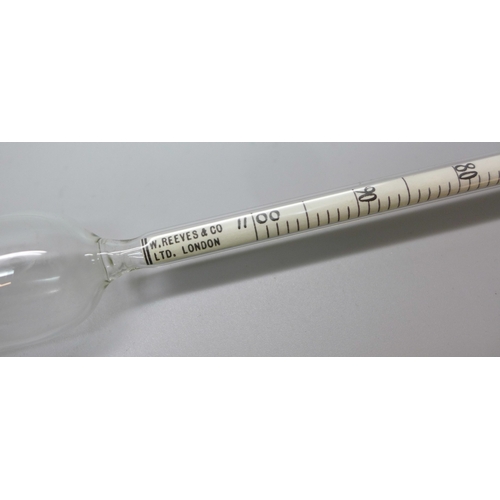 2059 - A boxed Standard Saccharometer, other hydrometers and a brass barrel tap