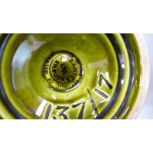 2060 - Studio pottery including Judith Palmer, a Bretby vase, an Irish urn, a Wade jumbo tortoise and a cir... 