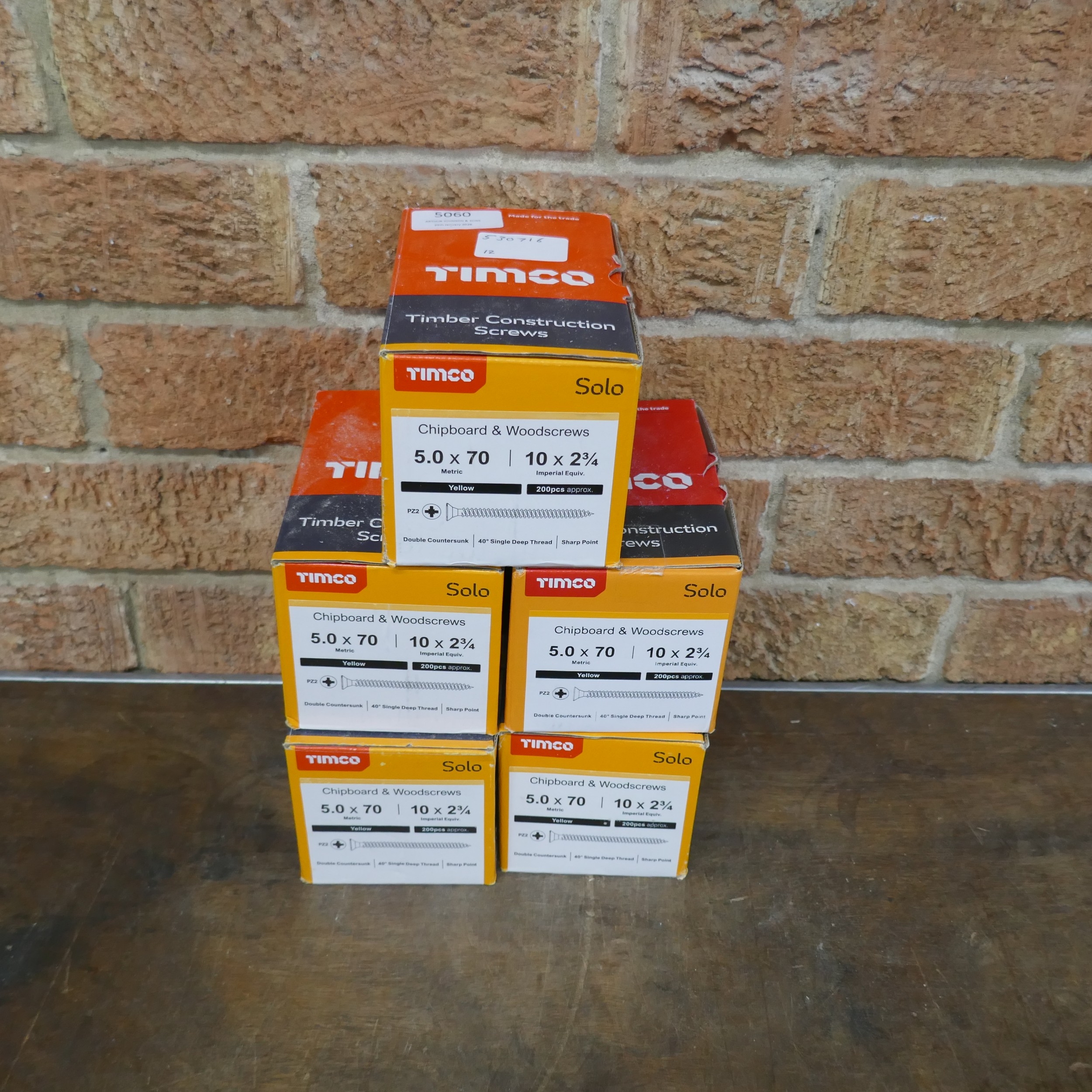 5 boxes of Timco 5.0 x 70 zinc solo chipboard and wood screws