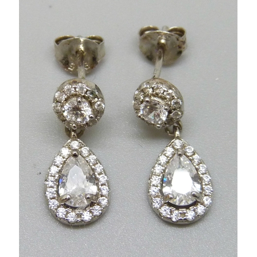 7137 - A pair of silver and cubic zirconia cluster earrings, 1.7cm