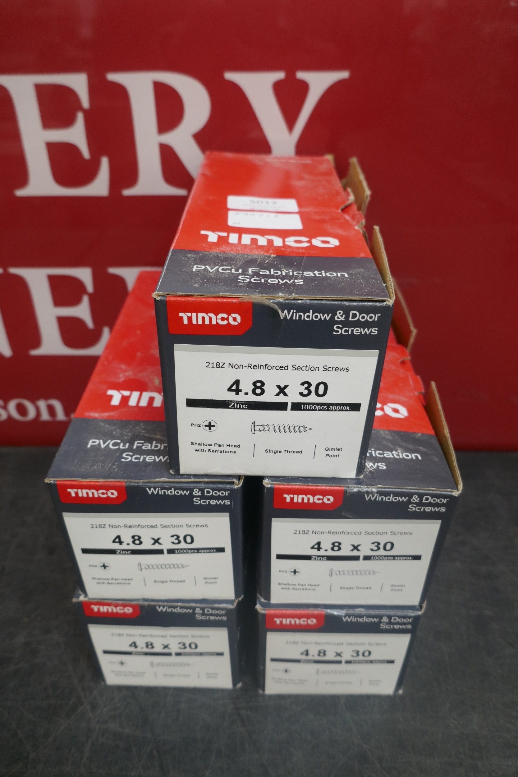 5 boxes of Timco 4.8 x 30 zinc window and door screws