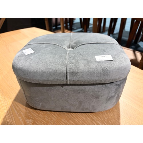 3103 - A small grey velvet storage footstool (missing legs)