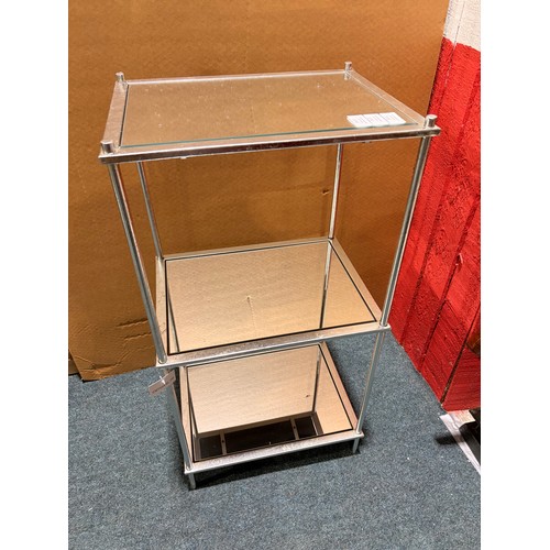 3111 - A silver effect mirrored three tier shelf unit (unchecked)