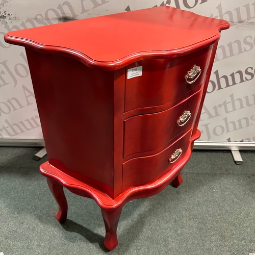 3050 - A red French style three drawer cabinet