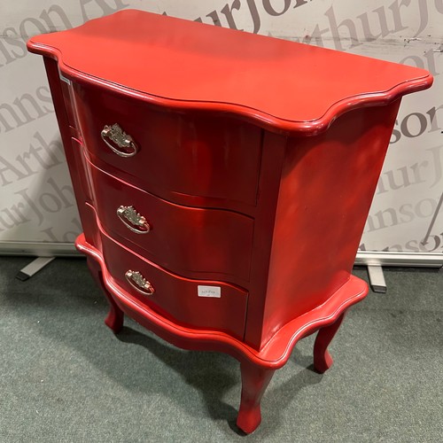3050 - A red French style three drawer cabinet