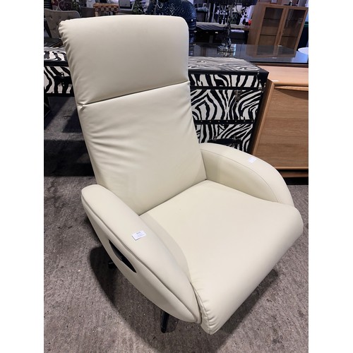 3082 - A cream leather swivel/manual reclining chair with footstool