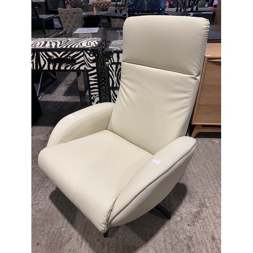3082 - A cream leather swivel/manual reclining chair with footstool