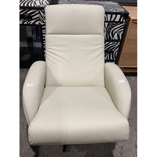3082 - A cream leather swivel/manual reclining chair with footstool