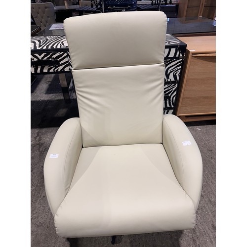 3082 - A cream leather swivel/manual reclining chair with footstool