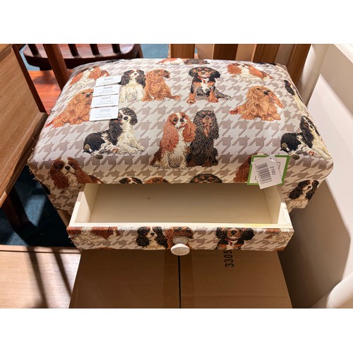3115 - A small dog patterned footstool with a drawer (Unchecked)