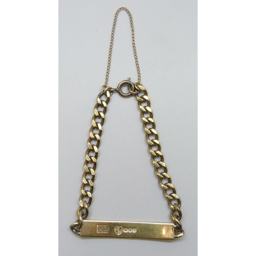 7087 - A gold plated silver ID bracelet, 18g, 20cm