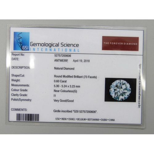 7112 - An 18ct white gold natural diamond ring, the central stone 0.6ct, with diamond set shoulders, 3.8g, ... 