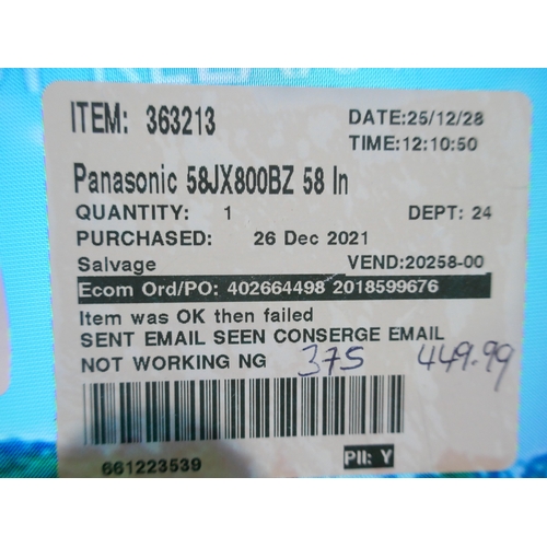 6047A - A Panasonic  58” 4K UHD television with remote- model no - TX-58JX800BZ, original RRP £345.83 + VAT ... 