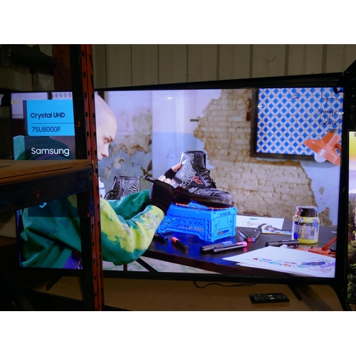 6220 - A Samsung 75” Crystal UHD 4K television with remotes - model no - UE65AU9000KXXU (damage to corner/l... 