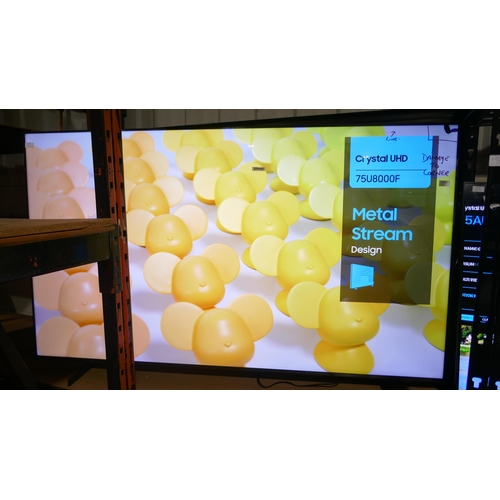 6220 - A Samsung 75” Crystal UHD 4K television with remotes - model no - UE65AU9000KXXU (damage to corner/l... 