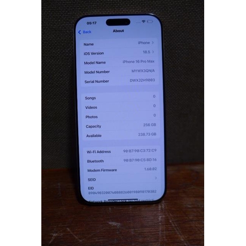 6139 - An iPhone 16 Pro Max 256GB - model no - MYWX3QN/A , original RRP £974.99 + VAT (378-10) *This lot is... 
