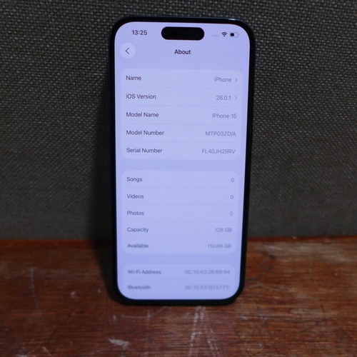 6140 - An iPhone 15 128GB  - model no - MTP03ZD/A, original RRP £569.99 + VAT (378-48) *This lot is subject... 