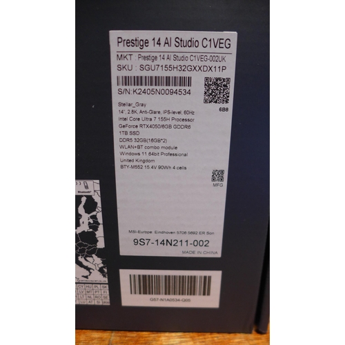 6182 - An MSI Prestige 14 AI Studio laptop C1VEG (1TB/SSD), original RRP £999.97 + VAT (378-4) *This lot is... 
