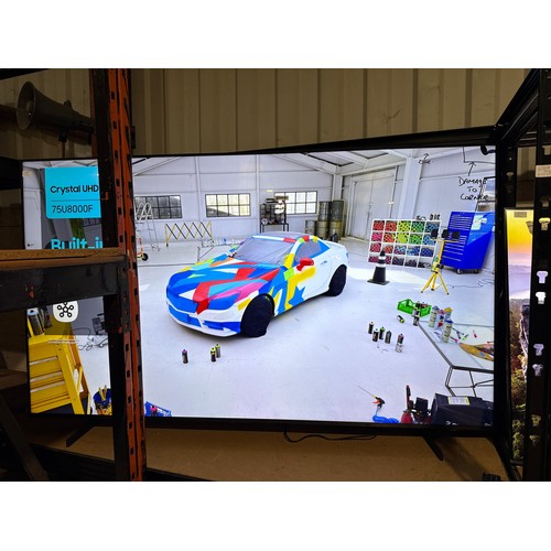 6220 - A Samsung 75” Crystal UHD 4K television with remotes - model no - UE65AU9000KXXU (damage to corner/l... 