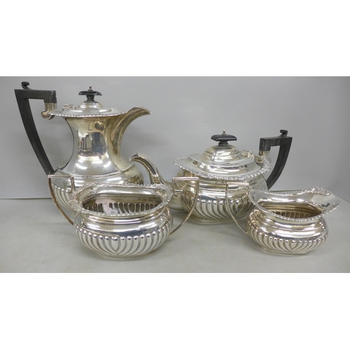 7373 - A George VI silver four piece tea set, S Blanckensee & Son Ltd., Chester, 1937, teapot with differen...