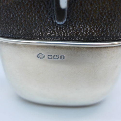 7381 - A George V silver and leather covered hip flask, cup 65g, William Hutton & Sons Ltd, Sheffield, 1926