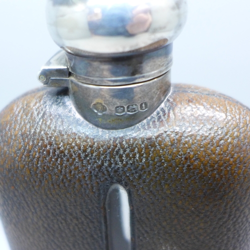 7381 - A George V silver and leather covered hip flask, cup 65g, William Hutton & Sons Ltd, Sheffield, 1926