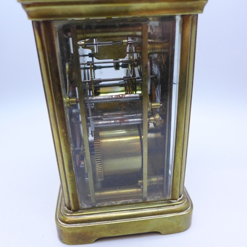 A brass and glass carriage clock, the dial marked ‘Furber & Son ...