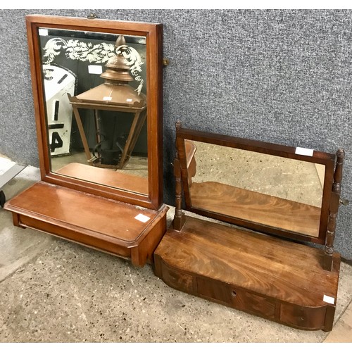 291 - A Victorian mahogany toilet mirror and mahogany hall mirror