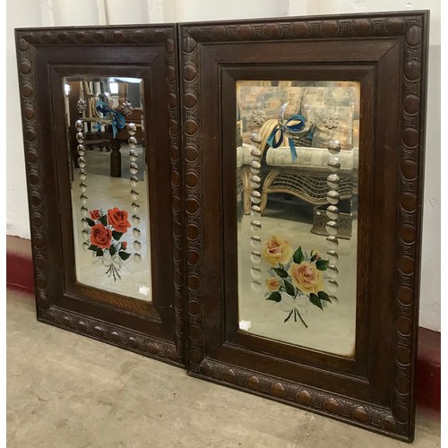 293 - A pair of early 20th Century oak framed and etched glass gypsy mirrors