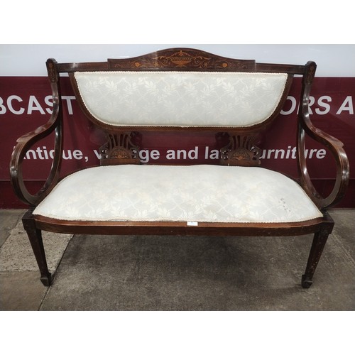 82 - An Edward VII Sheraton Revival inlaid rosewood salon settee