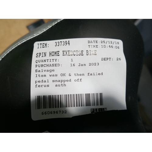 6084 - A spin home exercise bike (requires attention), original RRP £299.99 + VAT (379-267) *This lot is su... 