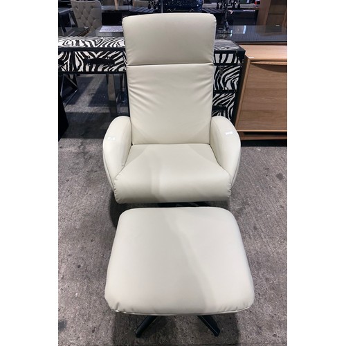 3001 - A cream leather swivel/manual reclining chair with footstool