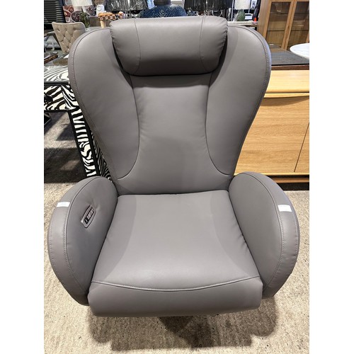 3003 - A dark grey leather electric reclining swivel chair