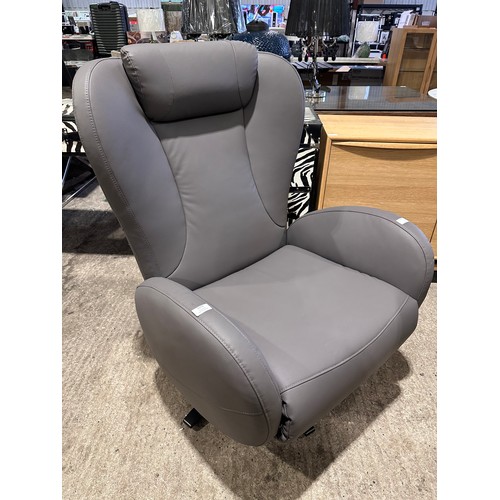 3003 - A dark grey leather electric reclining swivel chair