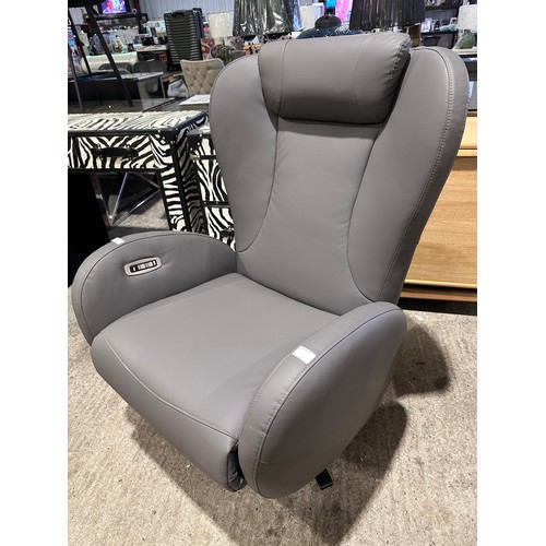 3003 - A dark grey leather electric reclining swivel chair