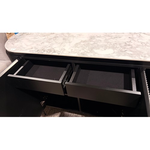 3007 - A Kos black 3 door sideboard with a ceramic top *This lot is subject to VAT